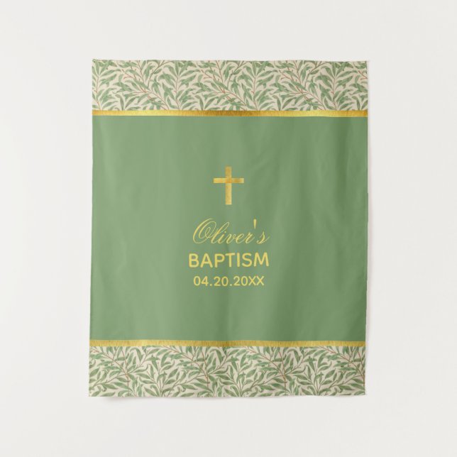 Tenture Baptême Neutre Sexe Faux Gold Green fond (Devant)