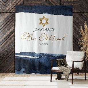 Tenture Barre Mitzvah   Aquarelle bleue Abstraite
