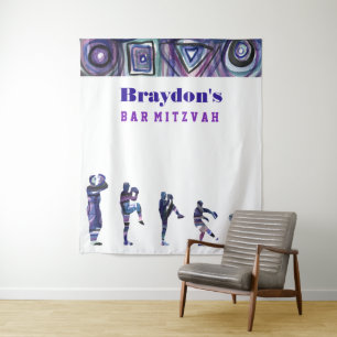 Tenture BASEBALL WATERCOLOR Bar Mitzvah Photo Retour