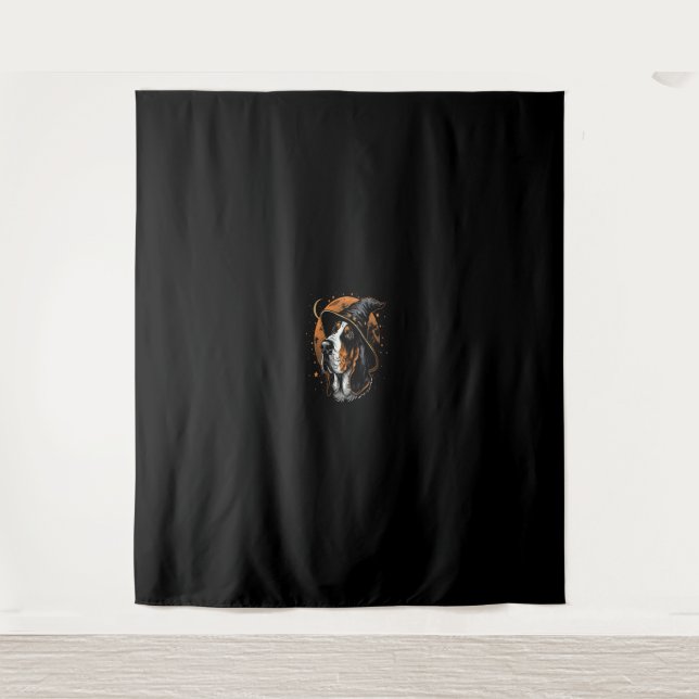Tenture Basset Hound Halloween Chien Assistant Casquette D (Devant)