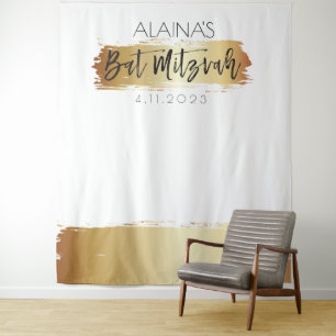 Tenture Bat mitzvah Photo Booth Party Backdrop Gold White