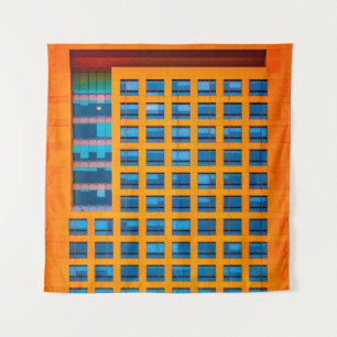 Tenture Bâtiment bleu et orange