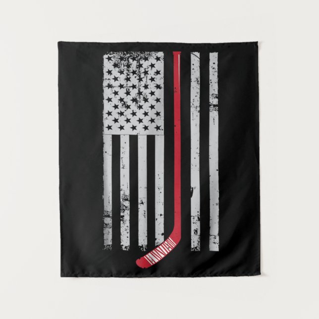 Tenture Bâton de hockey rouge drapeau américain Hockey USA (Devant)