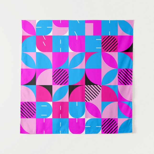 Tenture Bauhaus Synthwave #3 poster (rose-bleu) (Devant)