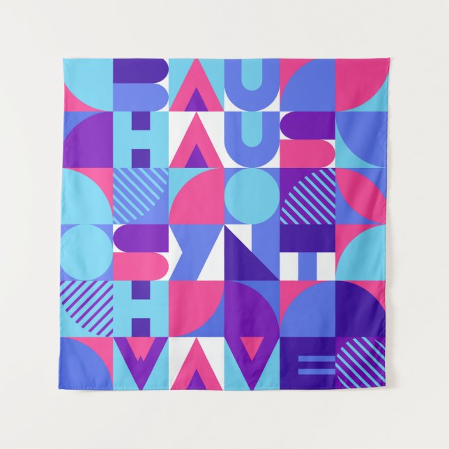 Tenture Bauhaus Synthwave #3 (rose-bleu) — affiche abstrai (Devant)