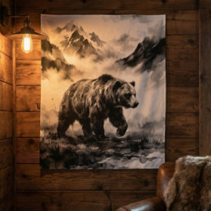 Tenture Bear Mountain Art animalier noir et blanc