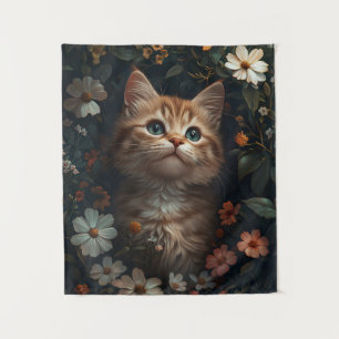 Tenture Beau chaton orange avec Fleur sauvage
