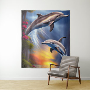 Tenture Beau Duo de Dauphins au Paradis