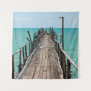 Tenture Beau pont en bois avec fond de mer bleue à Sam