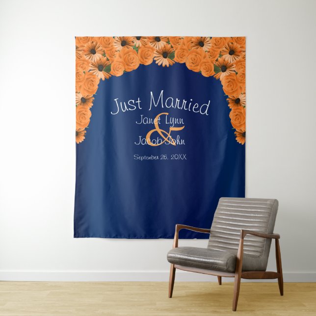 Tenture Beau Rose orange et bleu marine IV (En situation)