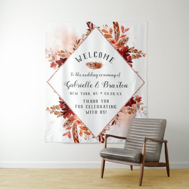 Tenture Beauté Rustique Floral Cadre de Mariage d'Automne  (En situation)