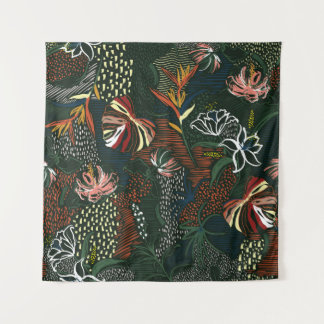 Tenture Beautiful retro hand drawn flower , tropical palm 