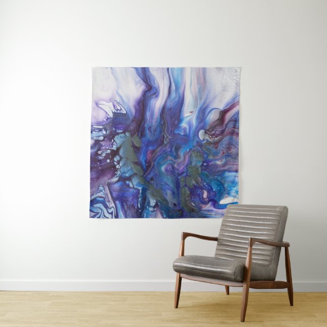 Tenture Beautiful shades of Blue Acrylic Art Tapestry (En situation)