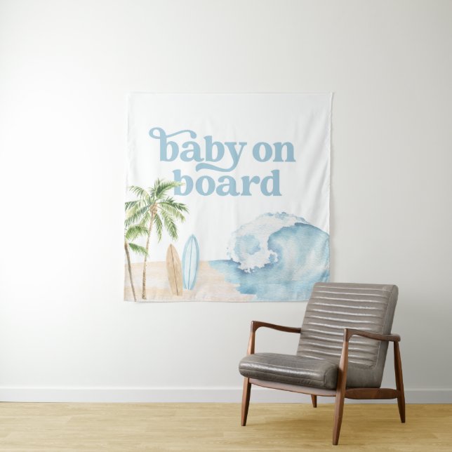 Tenture Bébé à bord Surf Baby shower bébé fond (En situation)