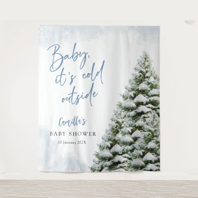 Tenture Bébé Bleu Il Fait Froid Dehors Baby Shower (Devant)
