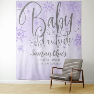 Tenture Bébé C'est froid dehors Baby shower pourpre fond