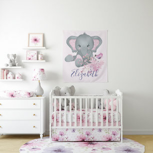 Tenture Bébé éléphant aquarelle mignon 