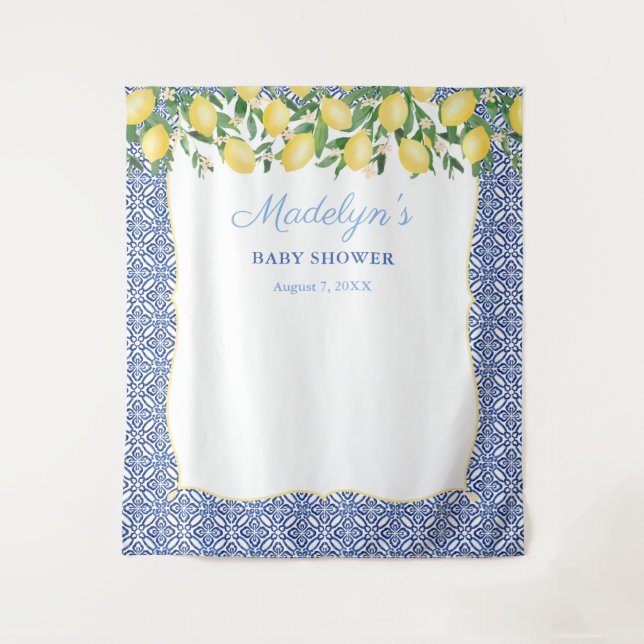Tenture Bébé garçon shower Pale Blue Lemons Photo Dropclot (Devant)