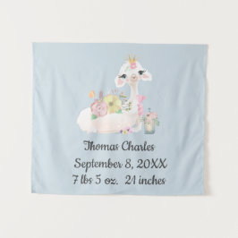 Tenture Bébé Lama avec Fleurs Blanc et Bleu Bébé Garçon