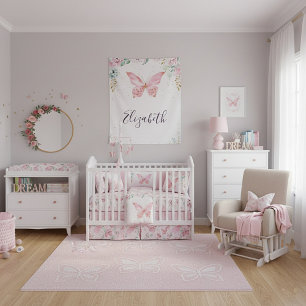 Tenture Bébé papillon et floral pastel 