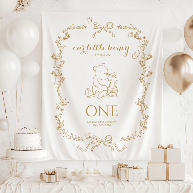Tenture Bee First Birthday Banner Our Little Hunny (Créateur téléchargé)