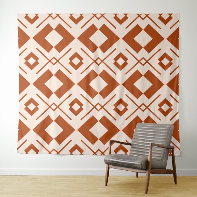 Tenture Beige scandinave et orange brûlé géométrique (En situation (horizontale))