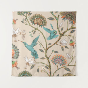 Tenture Beige seamless pattern with stylized flowers and b