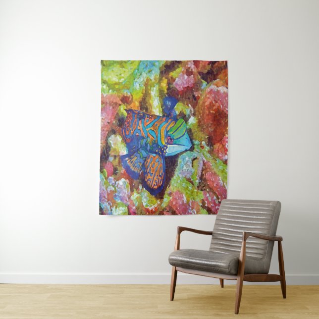 Tenture Belle aquarelle Mandarinfish Design (En situation)