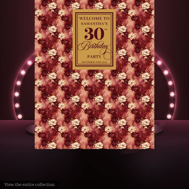 Tenture Belle Bannière Blush Burgundy Gold 30th Birthday (Beautiful Blush Burgundy Gold 30th Birthday Backdrop)