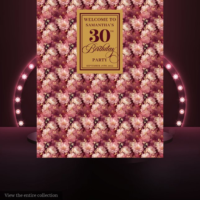 Tenture Belle Burgundy Blush Gold 30e fête d'anniversaire (Lovely Burgundy Blush Gold 30th Birthday Party Tapestry )