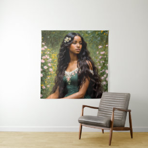 Tenture Belle femme noire Portrait floral