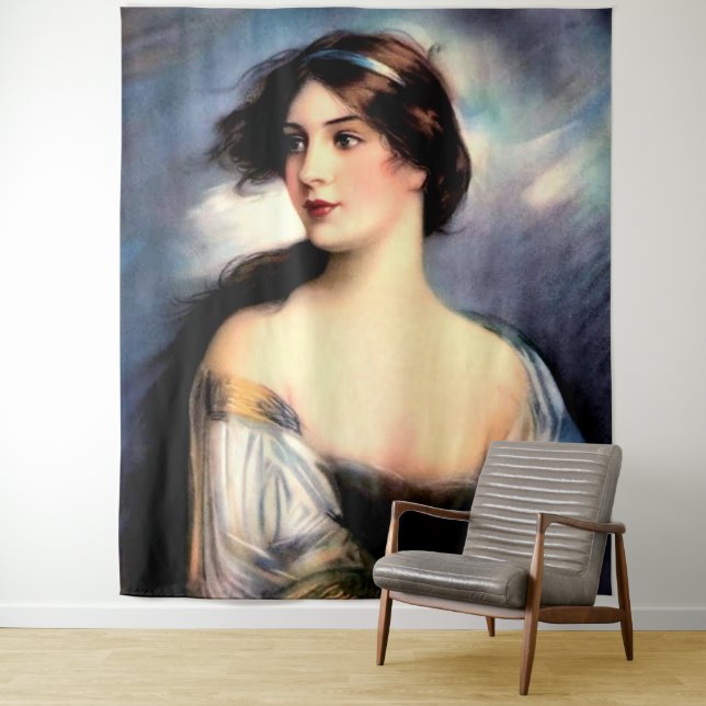 Tenture belle femme victorienne soufflée par le vent (En situation)