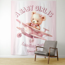 Tenture Belle fille Bébé Ours Pilote Avion Rose Belle