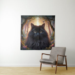 Tenture Belle Fluffy Chat Noir avec yeux or