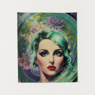 Tenture Belle Lavande & Green Retro Style Space Woman