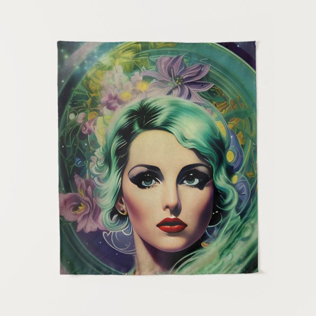 Tenture Belle Lavande & Green Retro Style Space Woman (Devant)