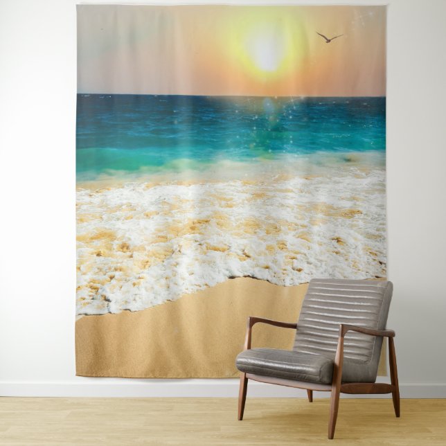 Tenture Belle plage d'été coucher de soleil (En situation)