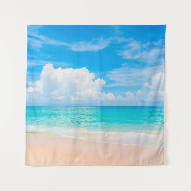 Tenture Belle plage tropicale avec ciel bleu et c blanc (Devant)