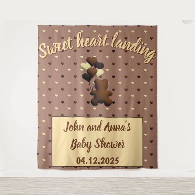 Tenture Belle toile de fond Baby shower en ours de chocola (Devant)