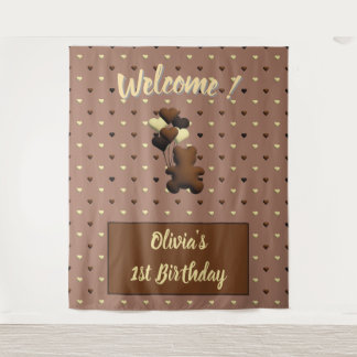 Tenture Belle toile de fond d'anniversaire de l'ours au ch