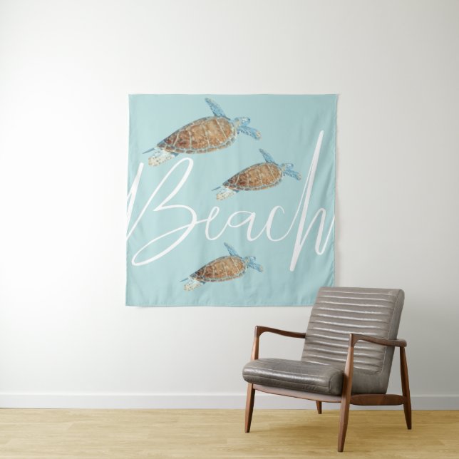 Tenture Belle Tortue Peinte Avec Texte De Plage (En situation)