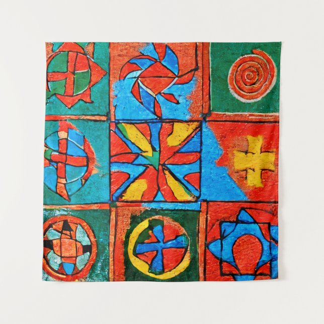 Tenture Berbères Amazigh motifs, signes et symboles abstra (Devant)