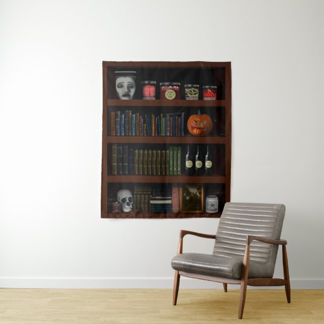 Tenture Bibliothèque Halloween Haunted House (En situation)