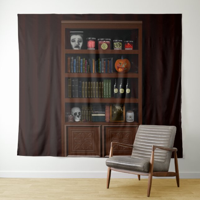 Tenture Bibliothèque Halloween Haunted House (En situation (horizontale))