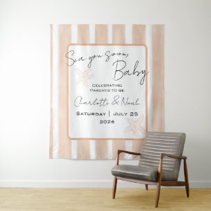 Tenture Bientôt de retour parmi nous Baby Shower Rayures V
