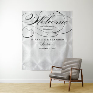 Tenture Bienvenue 25e Anniversaire Élégant Script Argent
