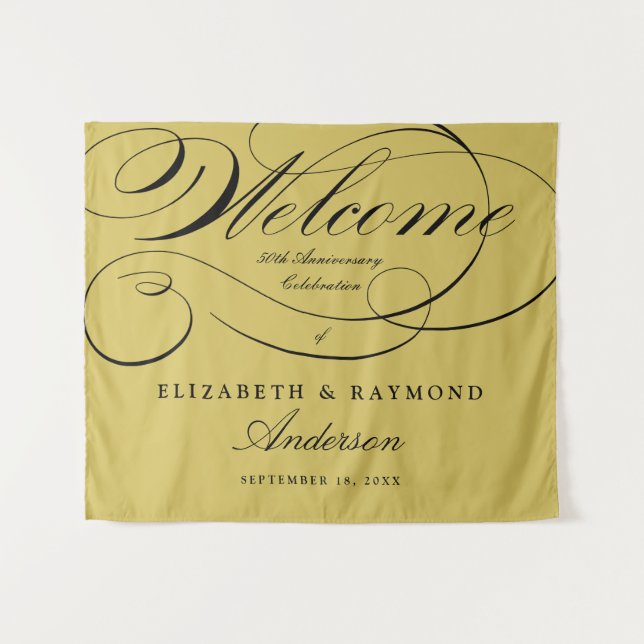 Tenture Bienvenue 50e anniversaire Elégant Script Argent (Devant (Horizontal))