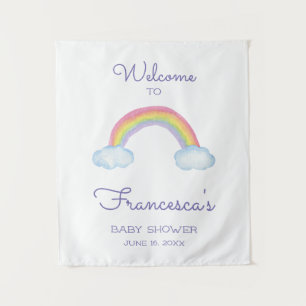 Tenture Bienvenue à la Baby Shower Aquarelle Arc-en-ciel
