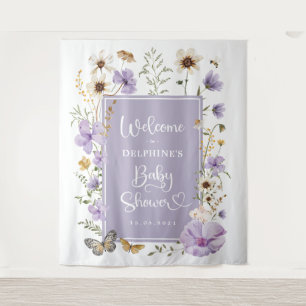 Tenture Bienvenue à la Baby Shower Fleur Sauvage Violet Po