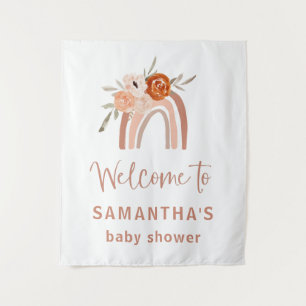 Tenture Bienvenue à la Baby Shower Orange Terracotta Bohèm